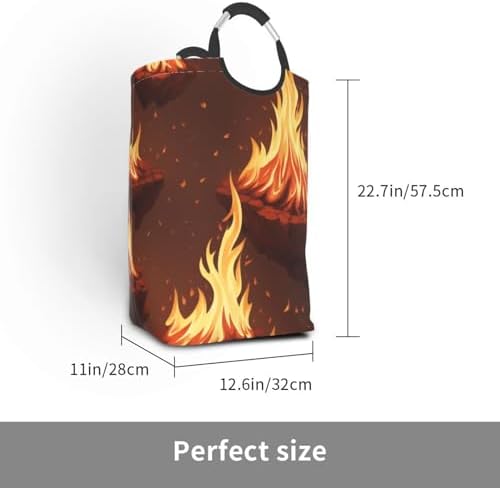 Fire Print Laundry Basket with Handles and Collapsible Design