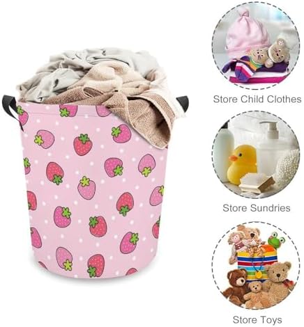 Perfectique Pink Strawberry Laundry Hamper Collapsible Waterproof Storage for Family Pets