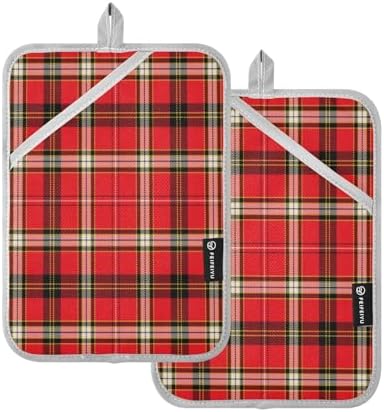Kcldeci Textured Tartan Plaid 2Pack Pot Holders Heat Resistant Oven Mitts