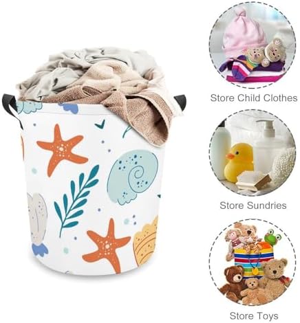 Cute Ocean Waterproof Laundry Hamper with Easy Carry Handles for Home Travel