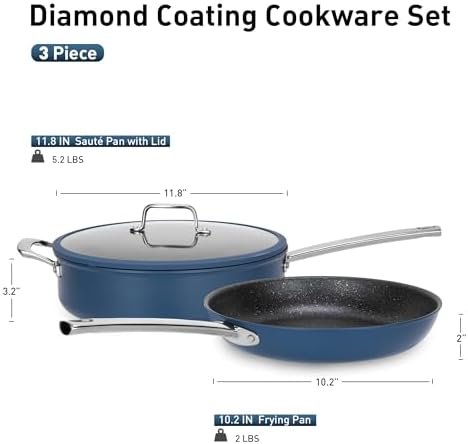 MAISON ARTS Nonstick Frying Pans Set 3 Piece Including Lid and Fry Skillet