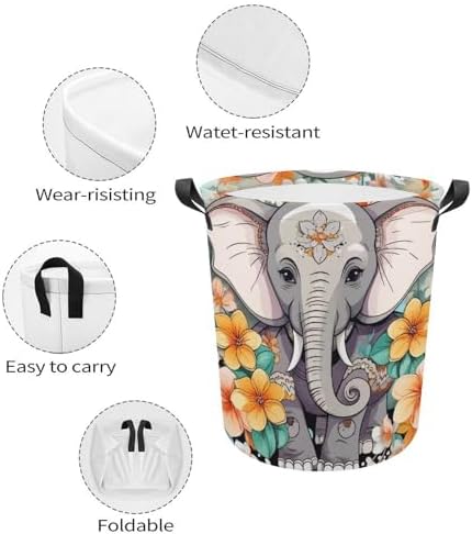 Waterproof Cartoon Elephant Laundry Hamper Cute Storage Basket for Home Kitchen
