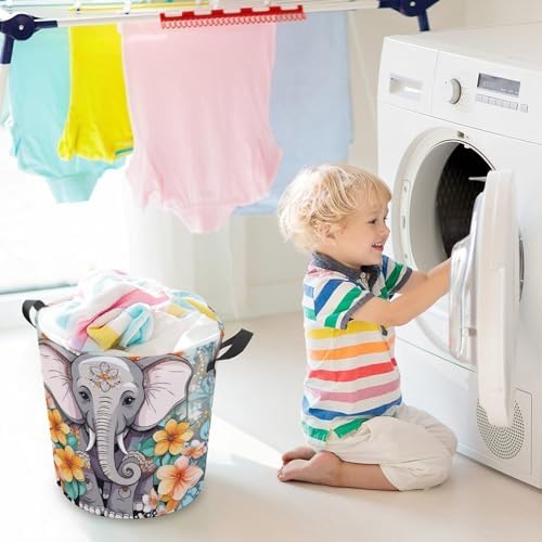 Waterproof Cartoon Elephant Laundry Hamper Cute Storage Basket for Home Kitchen