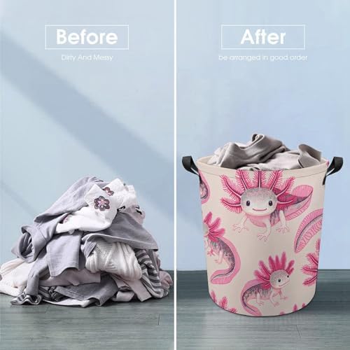 MeikoKClosure Cartoon Axolotl Pink 173x138 Water Resistant Laundry Hamper