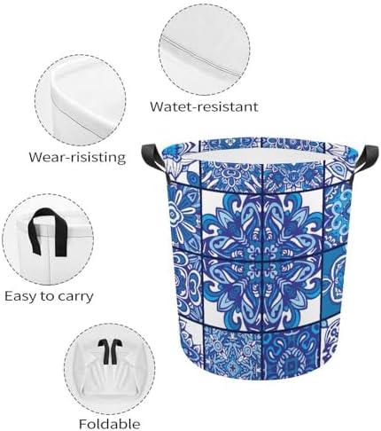 Blue Ethnic Tiles Geometric Laundry Hamper