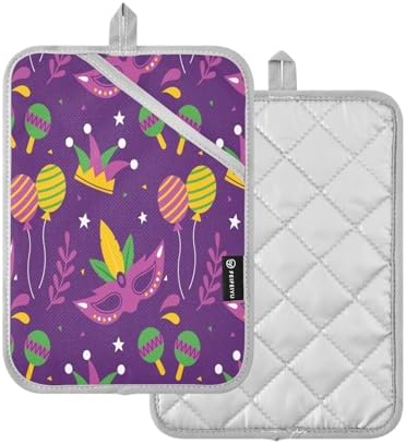 Mardi Gras Pot Holders Heat-Resistant Oven Mitts for Cooks