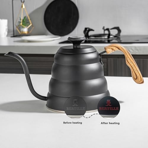 BERTILLE Gooseneck Coffee Kettle with Thermometer 40 fl oz Stainless Steel Ergonomic Handle