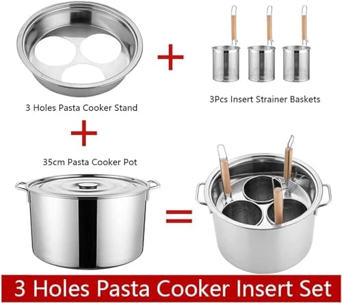 AttreX Pasta Pots 3 Holes Stainless Steel Cooker Set with Insert Strainer Basket
