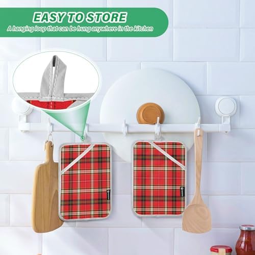 Kcldeci Textured Tartan Plaid 2Pack Pot Holders Heat Resistant Oven Mitts
