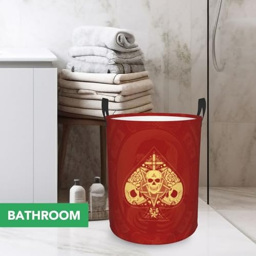 Ace Poke Skull Red Print Waterproof Folding Laundry Hamper Basket