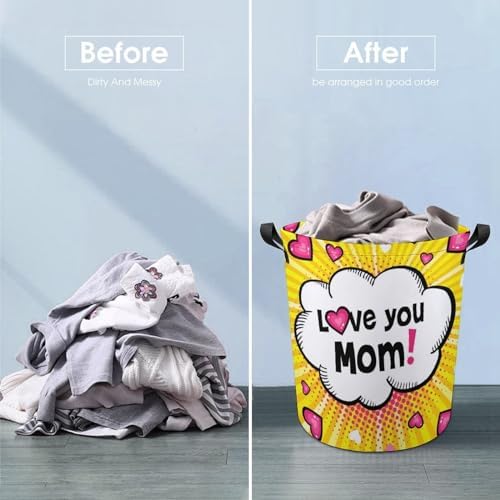 Love You Mom Collapsible Laundry Hamper Perfect for Family Storage