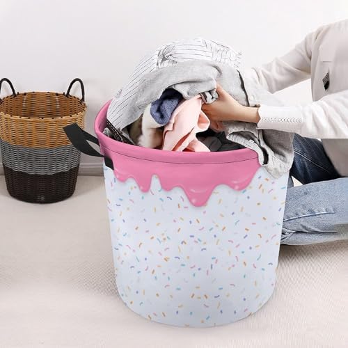 Pink Dripping Liquid Laundry Hamper Donut Basket for Dorms Bedroom Bathroom
