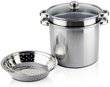 Stainless Steel Pasta Pot Set with Strainer for Boiling Pasta Steaming Vegetables