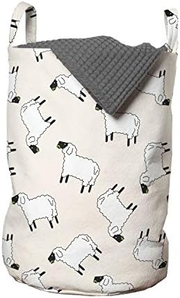 Ambesonne Cartoon Sheep Laundry Bag 13x19 White Black Green with Handles