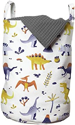 Ambesonne Jurassic Laundry Bag Dinosaur Botany-Inspired Hamper Basket