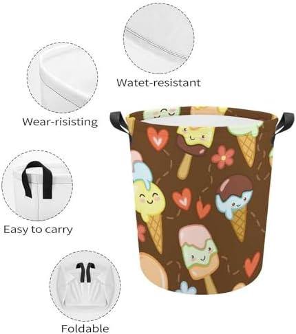 Cute Ice Creams Flower Laundry Hamper Waterproof Durable Mesh Basket