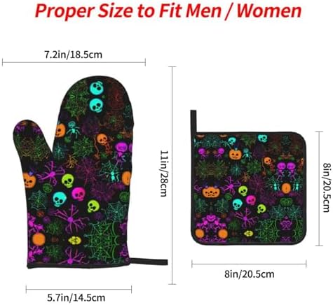 Halloween Skull Print Oven Mitts Set of 4