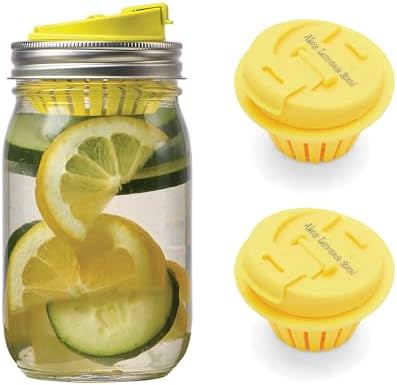 Claires Lemonade Stand Mason Jar Fruit Infuser Lid Yellow Set of 2