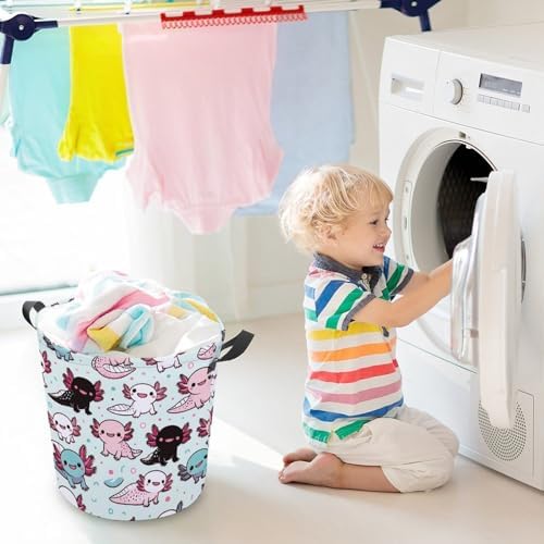 Cartoon Axolotl Laundry Hamper Waterproof Fun