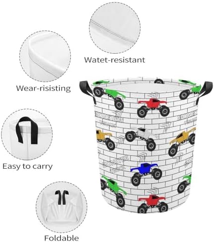 MEIKKO Multicolored Cars Monster Track Laundry Hamper