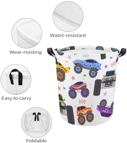 Cartoon Monster Trucks Water resistant Laundry Hamper