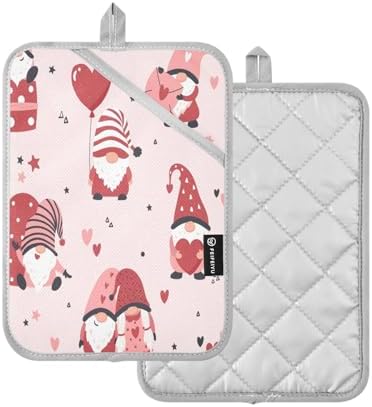 Kcldeci Cute Gnomes with Hearts Oven Mitts 2 Pack