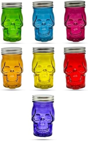14 oz Colorful Skull Glass Mason Jar Pink