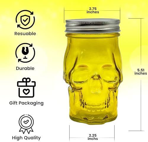 14 oz Colorful Skull Glass Mason Jar Pink