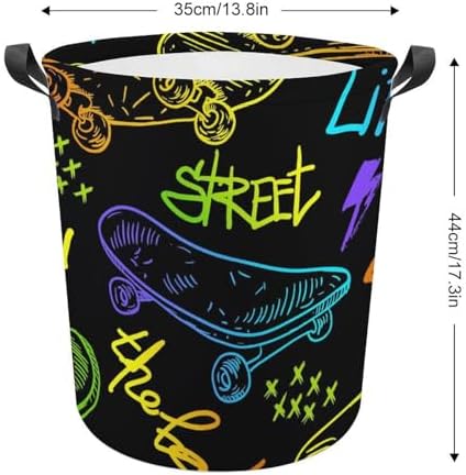 Colourful Skateboard Laundry Hamper Urban Style Waterproof Clothes Basket with Handles