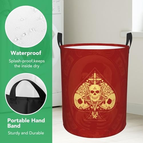 Ace Poke Skull Red Print Waterproof Folding Laundry Hamper Basket