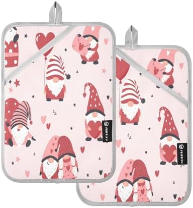 Kcldeci Cute Gnomes with Hearts Oven Mitts 2 Pack