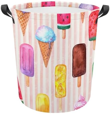 Retro Watercolor Ice Cream Laundry Basket with Handles