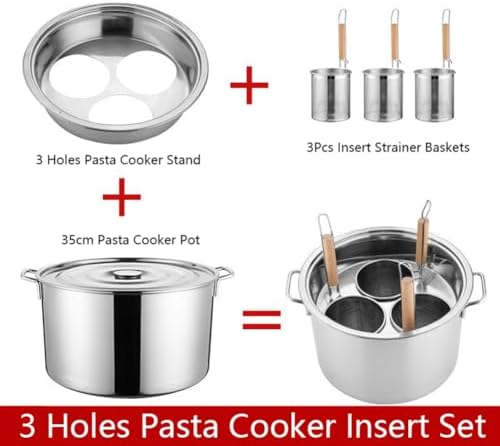 Stainless Steel Pasta Cooker Insert Set with 3 Holes for Home Kitchen