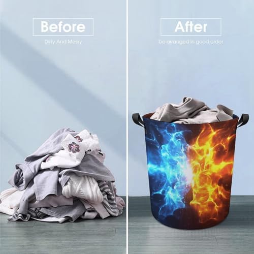 Crashing Blue and Red Flames Laundry Hamper