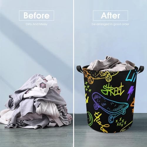 Colourful Skateboard Laundry Hamper Urban Style Waterproof Clothes Basket with Handles