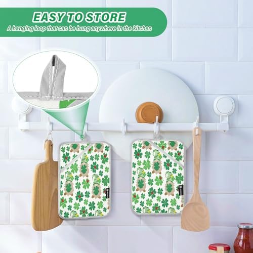 Kcldeci Lucky Green Clover Leaves with Gnomes Heat Resistant Potholders