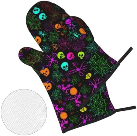 Halloween Skull Print Oven Mitts Set of 4