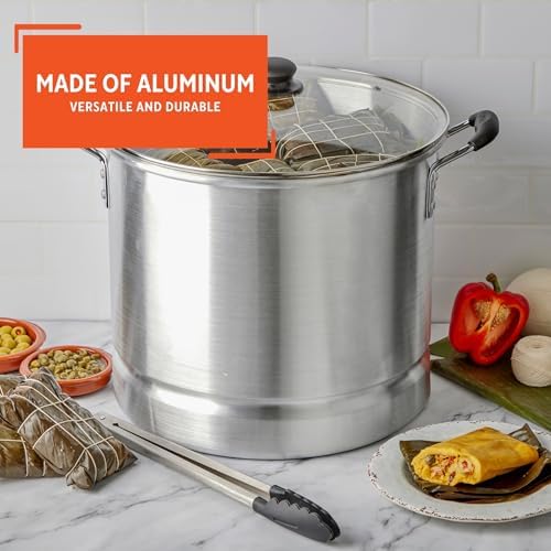 16-Quart Aluminum Steamer with Glass Lid Perfect for Food Preparation