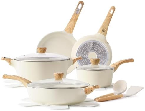 Healthy Ceramic Cookware Set Nonstick 14-Piece for Induction Cooking Kitchen Use