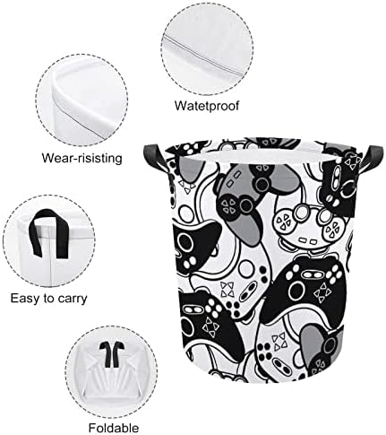 Black and White Joysticks Laundry Baskets Waterproof Durable Collapsible