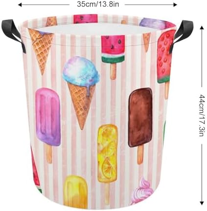 Retro Watercolor Ice Cream Laundry Basket with Handles