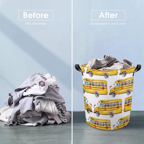 Meiko Cute Yellow Bus Rainbow Laundry Hamper