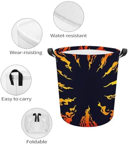 Fire Black Background Waterproof Laundry Hamper with Easy Carry Handles