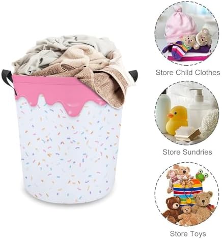 Pink Dripping Liquid Laundry Hamper Donut Basket for Dorms Bedroom Bathroom
