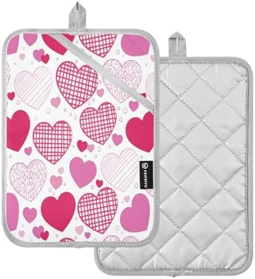 Heat-Resistant Doodle Hearts Pot Holder Set