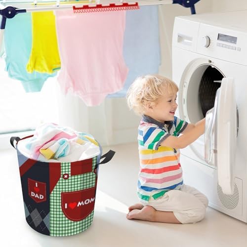 I Love Mom Water-Resistant Collapsible Laundry Basket Family-Friendly Use