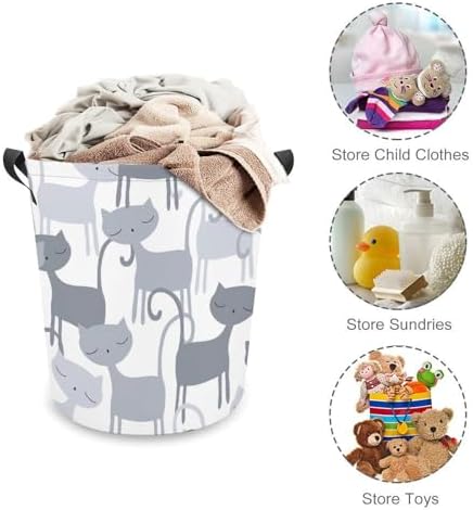 MEIKKO Grey Cat Pattern Laundry Basket with Waterproof Coating