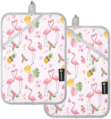 Cute Flamingo 2-Piece Heat Resistant Potholders with Heart Shape