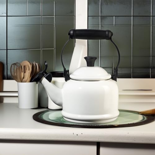 Le Creusage Enamel On Steel Demi Tea kettle 125 qt White Durable Design