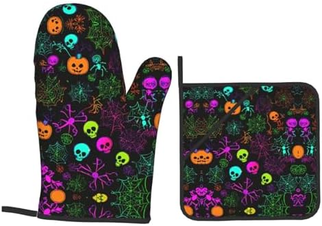 Halloween Skull Print Oven Mitts Set of 4